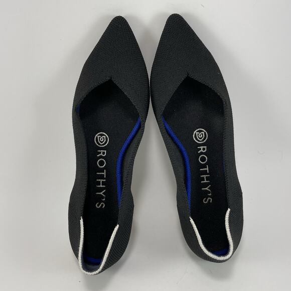 Rothy’s The Point Pointed Toe Flats Womens Size 6.5 Black Ballet White Stripe - Picture 5 of 9